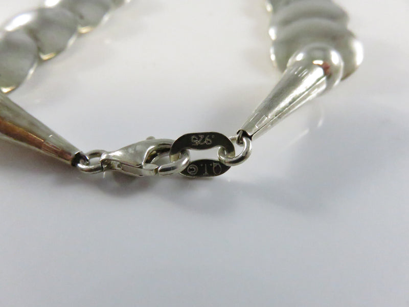 Southwestern Sterling Silver Graduated Pillow Disc Etched Oval Necklace Signed QT Quoc Turquoise 20.25in