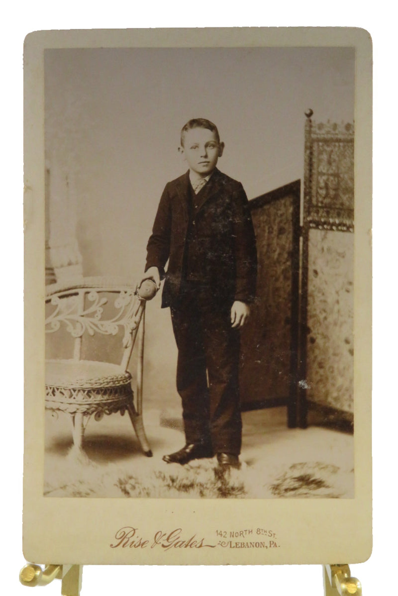 Young Boy Wicker Chair Antique Cabinet Card Rise & Gates Lebanon PA