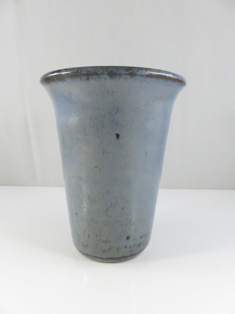 Handmade Pottery Flared-Rim Tumbler Blue Glaze Studio Art Cup Signed 4 7/8 Inch Tall Vessel