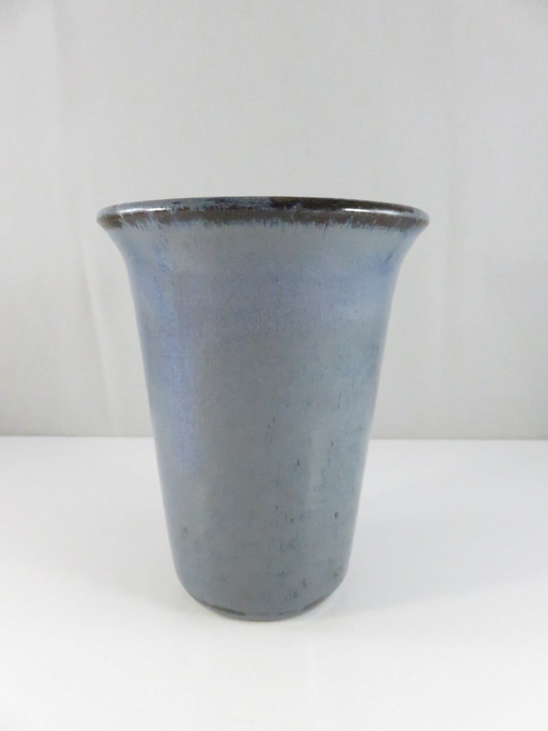 Handmade Pottery Flared-Rim Tumbler Blue Glaze Studio Art Cup Signed 4 7/8 Inch Tall Vessel