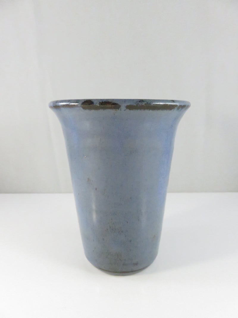 Handmade Pottery Flared-Rim Tumbler Blue Glaze Studio Art Cup Signed 4 7/8 Inch Tall Vessel