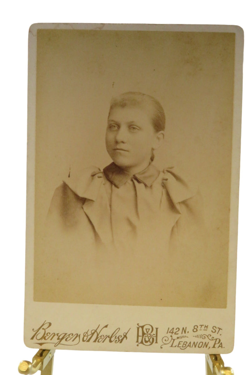 Antique Cabinet Card Young Serious Girl Berger & Herbst Lebanon PA — front view