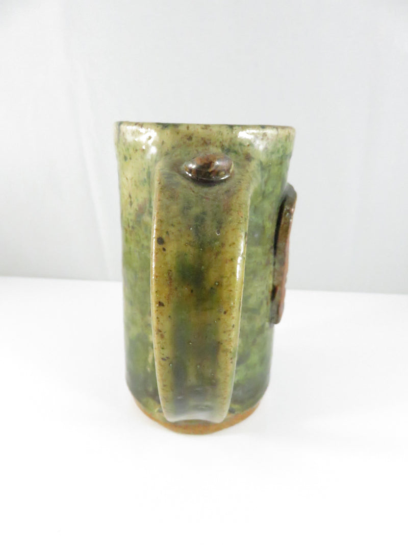 Brasstown Valley Handmade Pottery Mug Green Glaze Studio Craft Souvenir Cup 5 Inch High