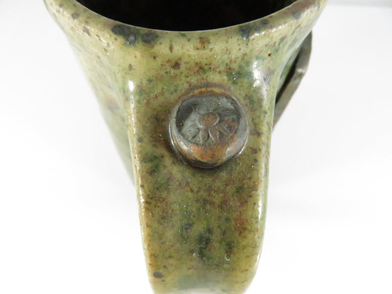 Brasstown Valley Handmade Pottery Mug Green Glaze Studio Craft Souvenir Cup 5 Inch High