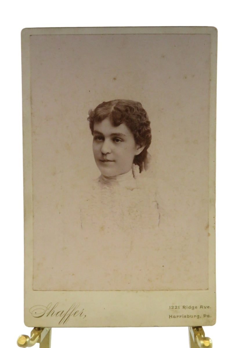 Antique Cabinet Card Girl in White Shaffer Harrisburg PA — front view