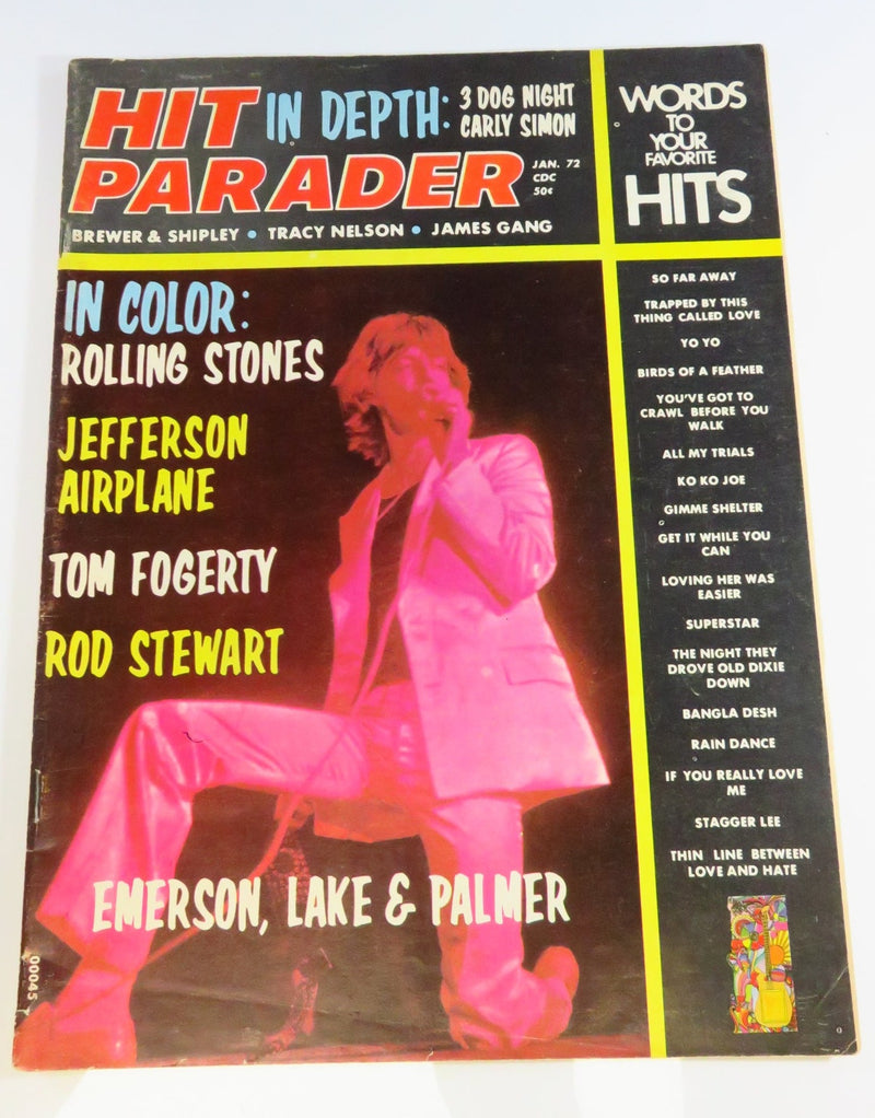 Hit Parade Magazine January 1972 Rolling Stones Cover, Jefferson Airplane