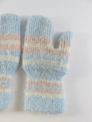 Vintage 1960s Toddler Knit Mittens Pastel Blue Pink White Striped Pattern Winter Accessory