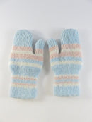 Vintage 1960s Toddler Knit Mittens Pastel Blue Pink White Striped Pattern Winter Accessory