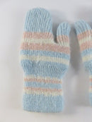 Vintage 1960s Toddler Knit Mittens Pastel Blue Pink White Striped Pattern Winter Accessory