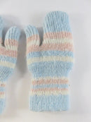 Vintage 1960s Toddler Knit Mittens Pastel Blue Pink White Striped Pattern Winter Accessory