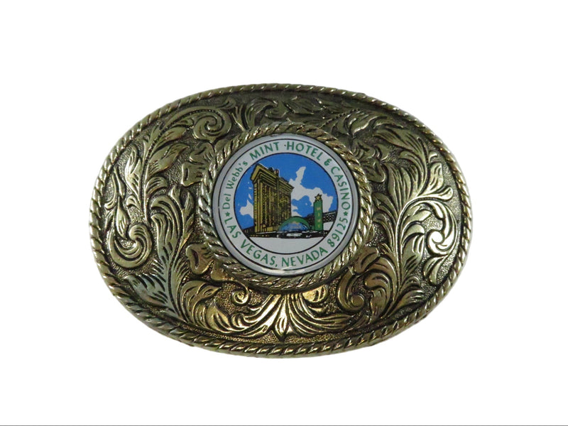Vintage Del Webb’s Mint Hotel & Casino Las Vegas Belt Buckle Gold Tone Oval