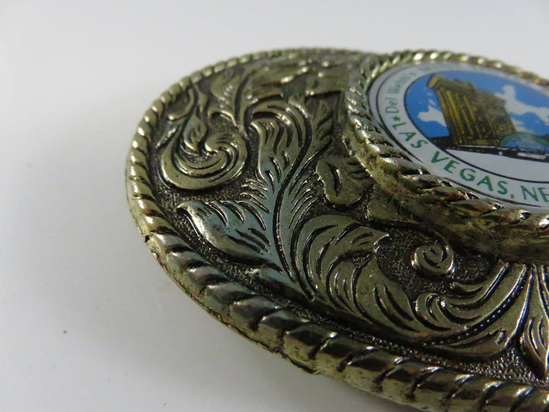 Vintage Del Webb’s Mint Hotel & Casino Las Vegas Belt Buckle Gold Tone Oval