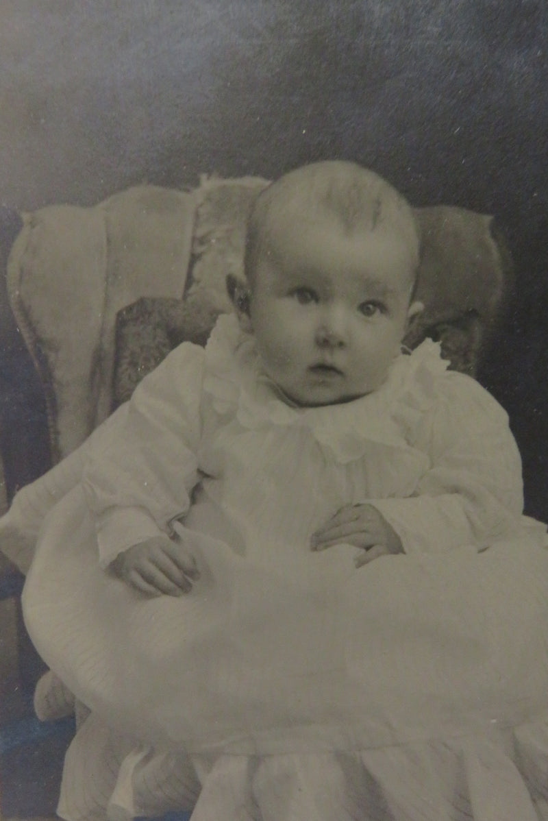 Antique Cabinet Style Card Adorable Baby Mary in White Named Sitter Circa 1910