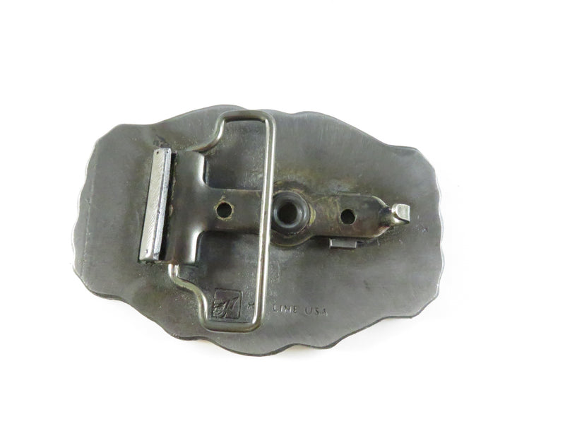 Vintage Hit Line USA Pewter Belt Buckle AVP Flag Logo Black Red Enamel