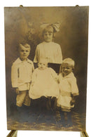 Antique Photograph A Gaggle of Children..2 Boys, Girl and Baby c1915 — Silver — front view