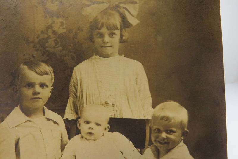 Antique Photograph A Gaggle of Children..2 Boys, Girl and Baby c1915