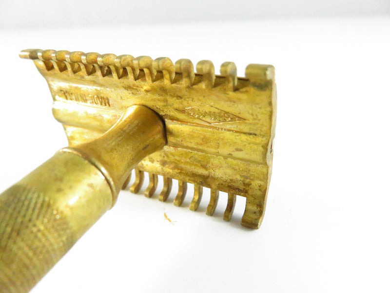 Brass Gillette Diamond Arrow Safety Razor For Parts or Repair c1920s