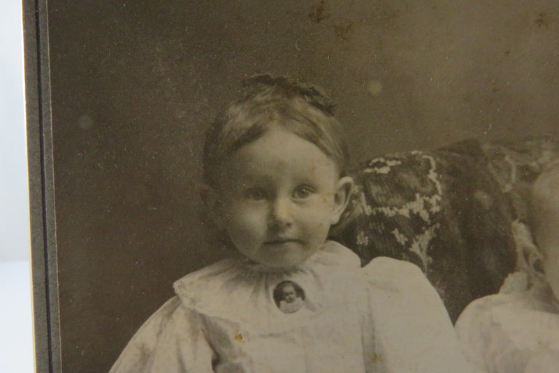 Antique Cabinet Style Card Adorable Baby With Girl Wearing Photo Brooch of Baby