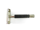 Vintage Gillette Twist-To-Open Safety Razor Black Textured Handle Silver Tone Metal Shaving Tool 3.25 Inch