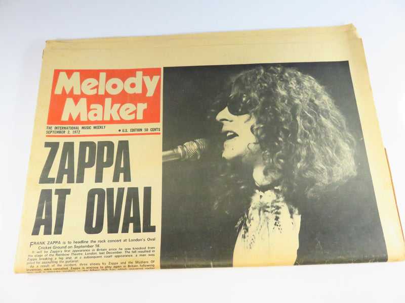 Melody Maker Newspaper Sept 2, 1972 Frank Zappa Mott The Hoople