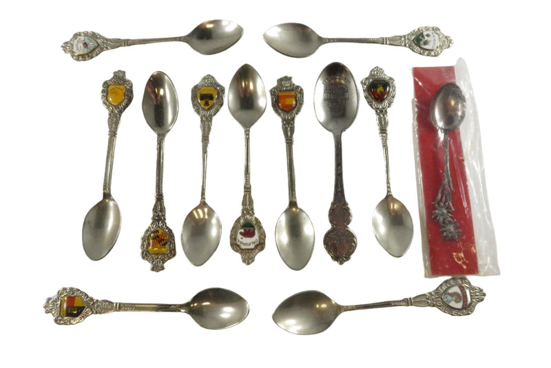 Grouping of Collectors Spoons Travel Lot of 11 Different Spoons — Silver — front view
