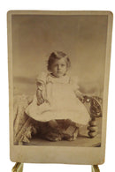 Cute Toddler in Dress Named Sitter Warren Deisher Antique Cabinet Card Fritz Rea — front view
