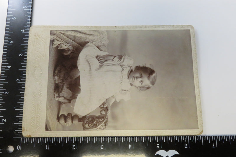 Cute Toddler in Dress Named Sitter Warren Deisher Antique Cabinet Card Fritz Rea