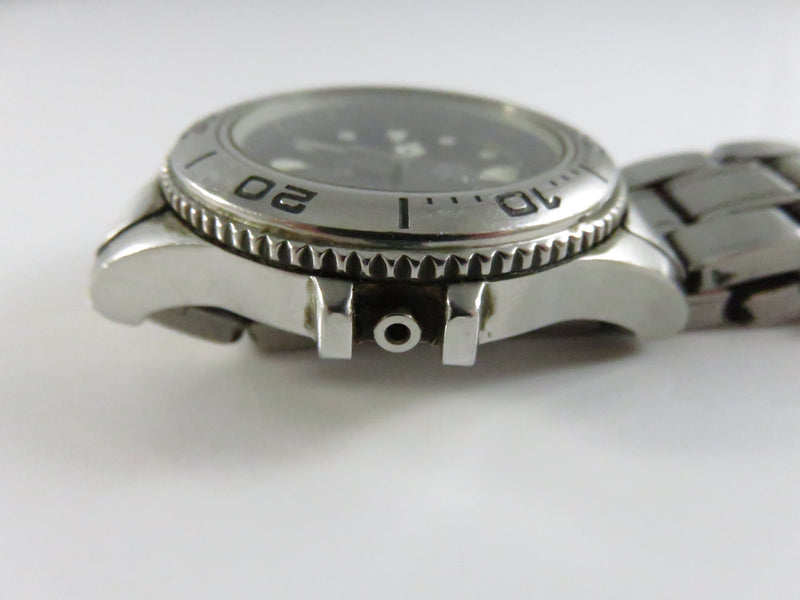 Elgin Steel PQS 5 ATM Japan Quartz Diver Watch Black Dial Date 40mm Stainless Bracelet Men's Sport Japan Made