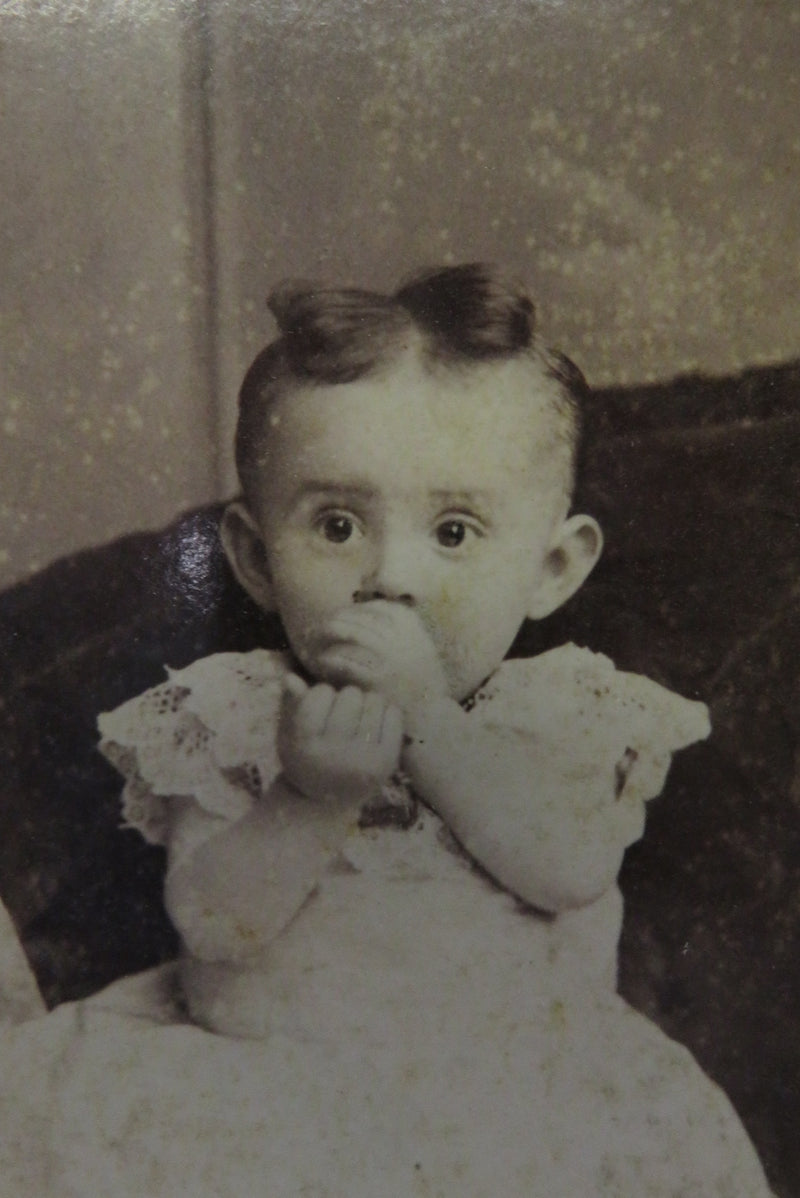 Baby on Couch hands to face Mom Hand Antique Cabinet Card Fritz Reading PA