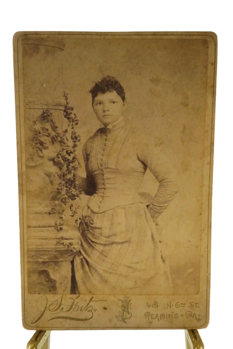 Woman Striped Dress Antique Cabinet Card Fritz Reading PA