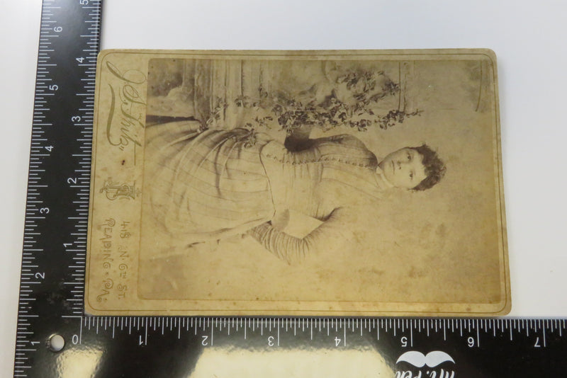 Woman Striped Dress Antique Cabinet Card Fritz Reading PA