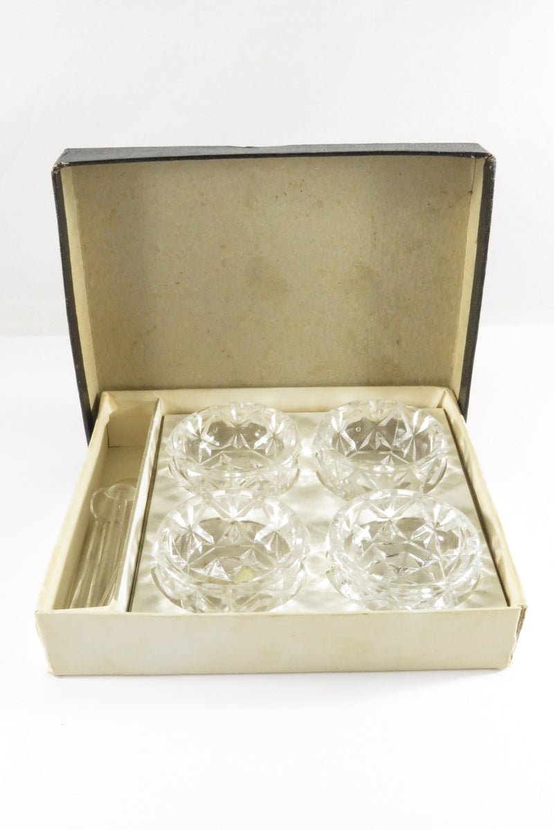 Vintage Viking Hand Made Japan 4 Piece Crystal Salt Cellar Set in Box