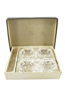 Vintage Viking Hand Made Japan 4 Piece Crystal Salt Cellar Set in Box — front view