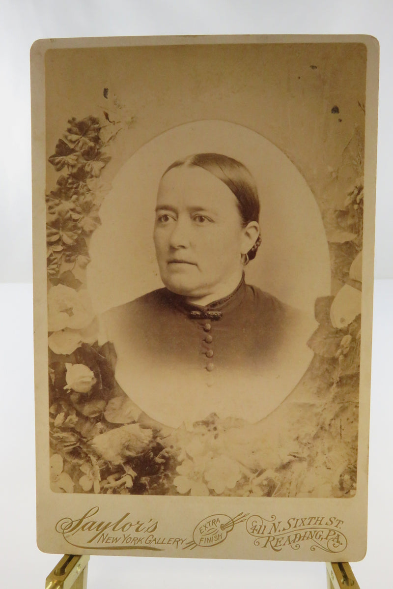 Mourning Antique Cabinet Card Floral Surround Woman Saylor's New York Gallery, P