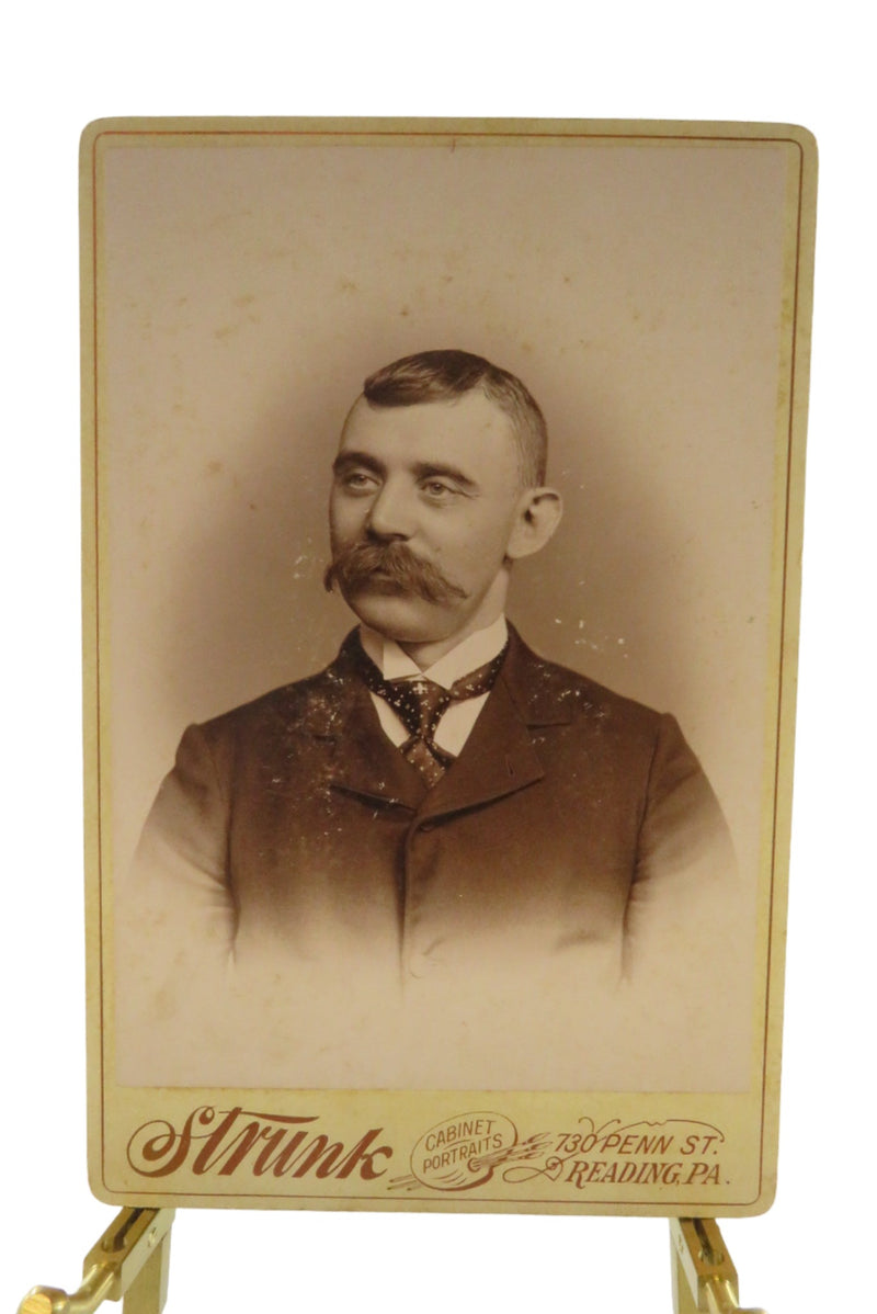 Another Huge Mustache Man in Suit & Tie Antique Cabinet Card Strunk Reading PA