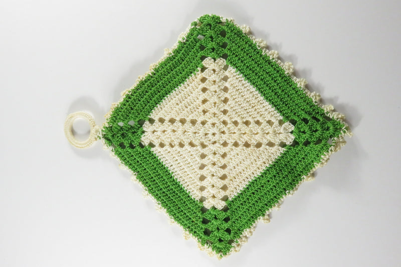 Vintage c1970's Handmade Crochet Hot Pads Pot Holders Yellow, Green, Pink White