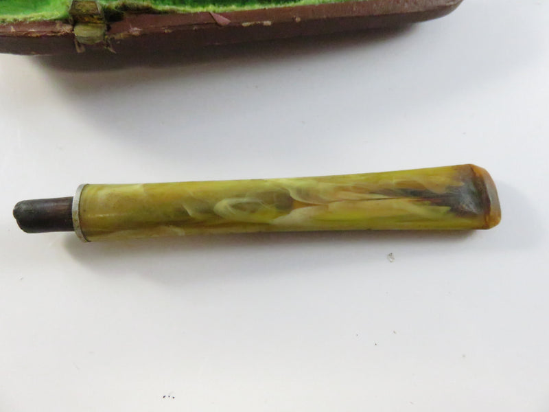 Antique Warranted French Briar Pipe Case with Stem Early 20th C. Lightweight Form 5 Inch