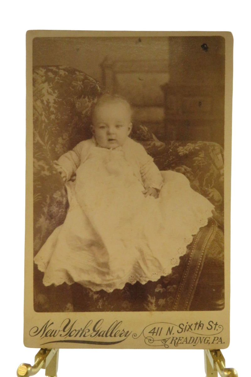 Baby in Chair On His Own Antique Cabinet Card New York Gallery, Reading PA — front view