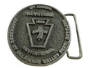 Metal belt buckle with 'Keystone' and 'Delaware Valley Pepsi Bottlers' branding on a white background