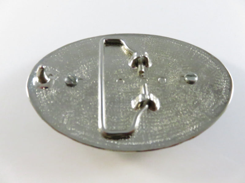 Vintage Silver Dollar Holder Belt Buckle Blue Enamel Western Scroll Design