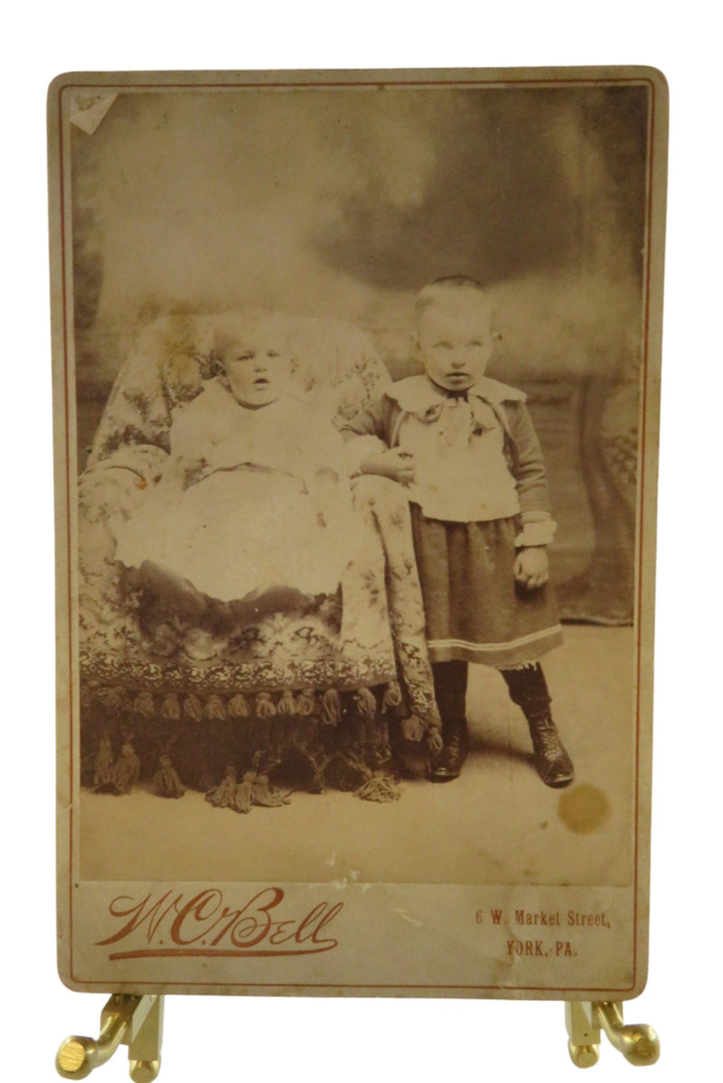 Toddler & Baby in Tasseled Chair Antique Cabinet Card W. C. Bell York PA