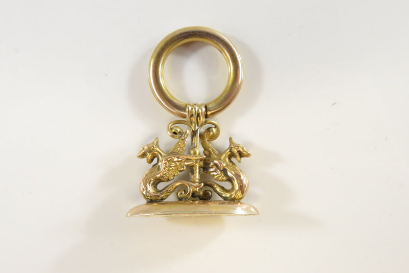 Antique Double Griffin Gryphon 14K Gold Filled Seal Stamp FOB