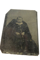 Antique Tintype Photo of Little Boy in High Collar Big Button Outfit — front view