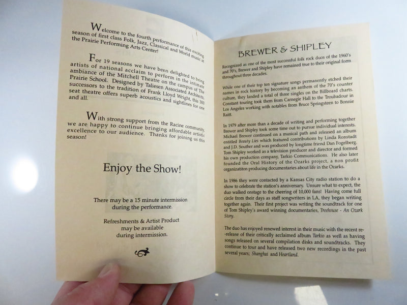 Brewer & Shipley Concert Program March 13, 1999 Prairie Performing Arts Center