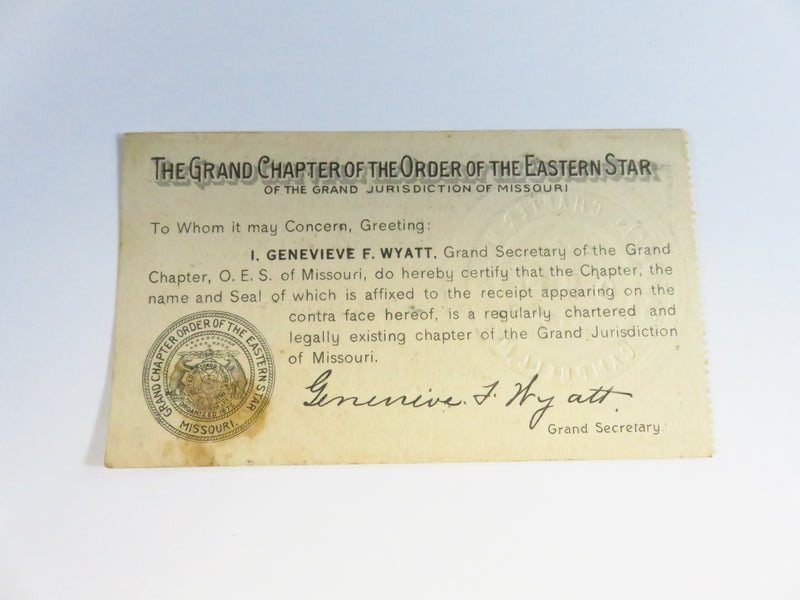 1928 The Order of the Eastern Star of Missouri No92 Campbell MO Lloyd P Oliver Membership Card (Copy)