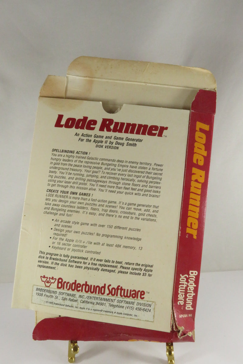 Lode Runner Package Broderbund Software for Apple 2 Empty Box c1983