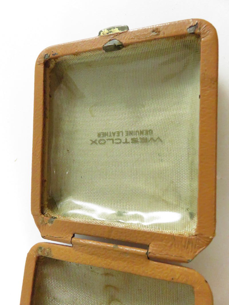 Vintage Westclox German Travel Alarm Clock in Tan Leatherette Case