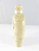 Carved Chinese Export Composite Snuff Bottle with Crane Motif Relief Panels 3 1/8 In Tall c20th Decor