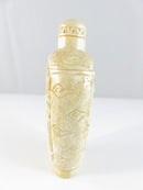 Carved Chinese Export Composite Snuff Bottle with Crane Motif Relief Panels 3 1/8 In Tall c20th Decor