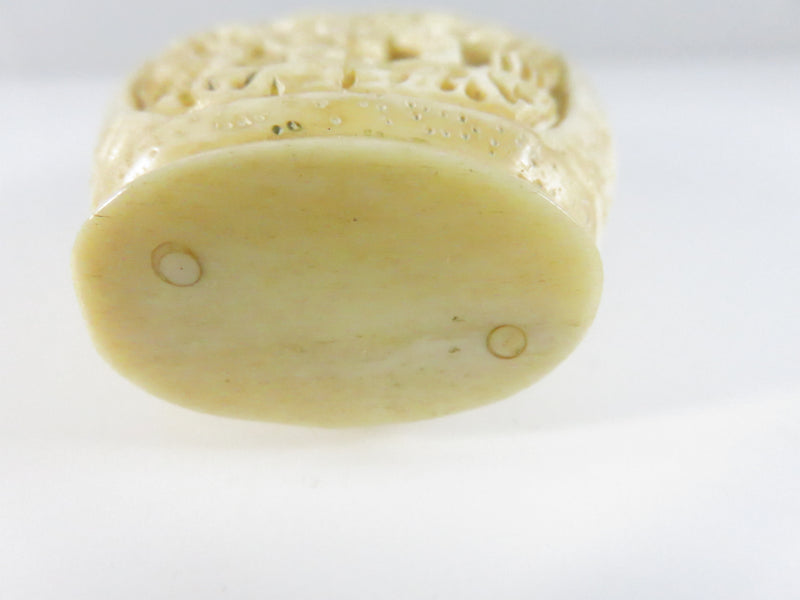 Carved Chinese Export Composite Snuff Bottle with Crane Motif Relief Panels 3 1/8 In Tall c20th Decor